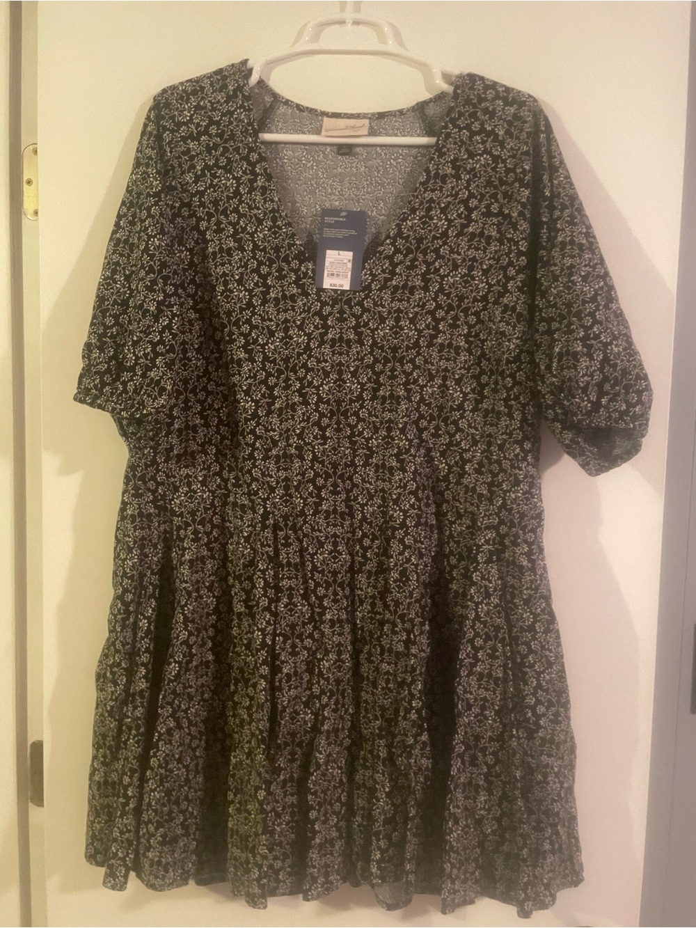 Black Floral Tiered V-Neck Dress